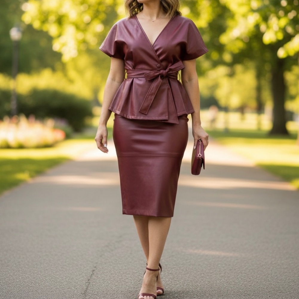 # A013 N by Nancy Chic Faux Leather Burgundy Top – Size XL NWT - Picture 2 of 9
